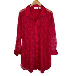 Victoria's Secret Gold Label Vintage Red Lace Satin Sleep Shirt Size Large
